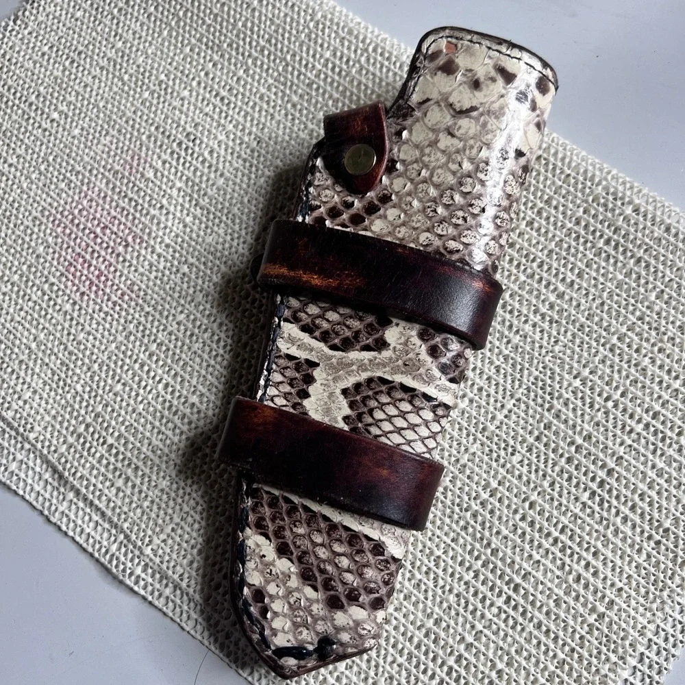 Custom Snake Leather Knife Sheath Fixed Blade Holster Brown Exotic Snakeskin 7in